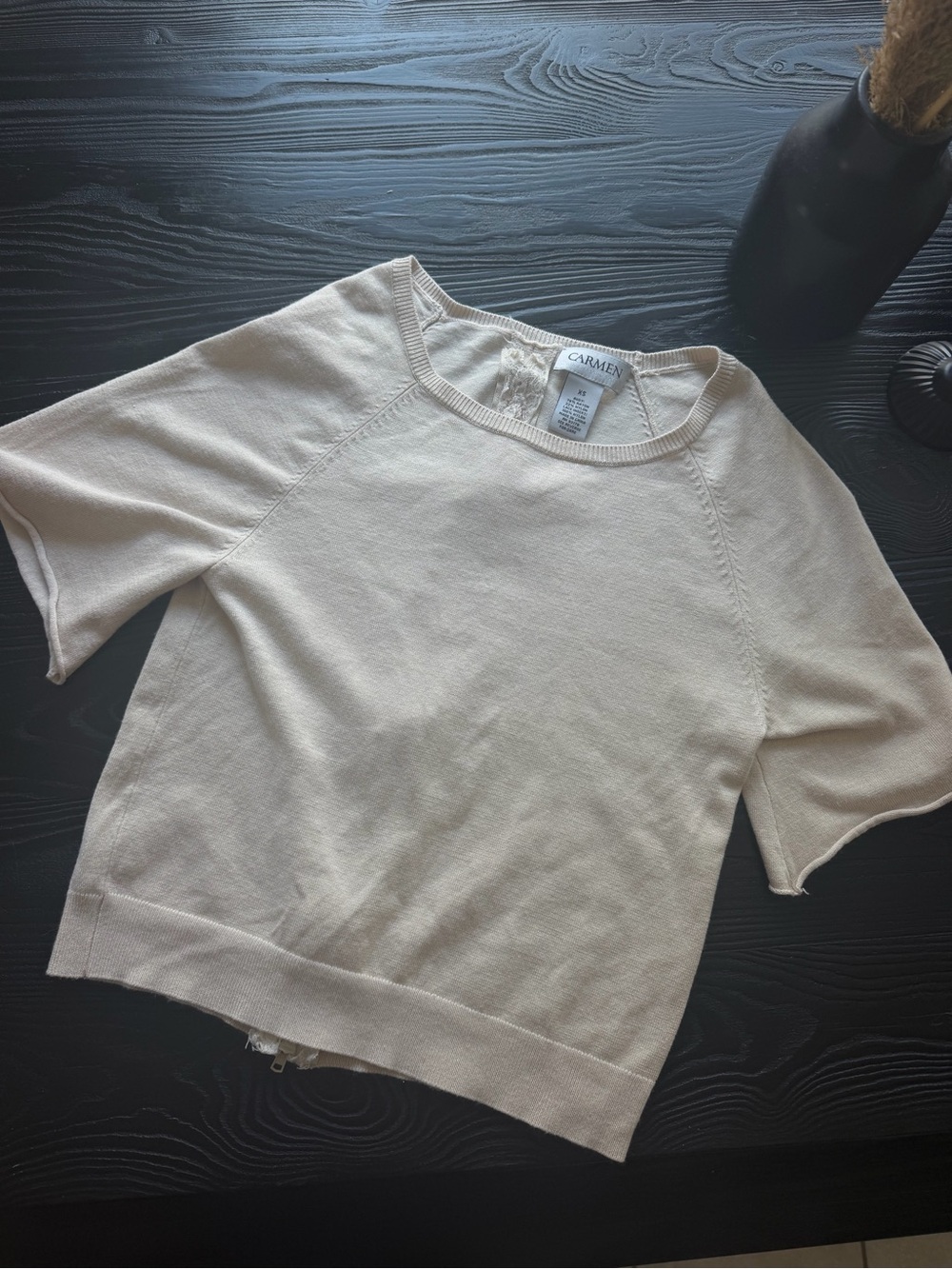 Carmel Petite Short-Sleeve Knit Top in Soft Cream